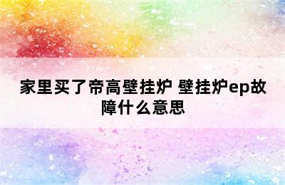 家里买了帝高壁挂炉 壁挂炉ep故障什么意思